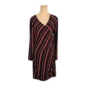 Joseph Ribkoff Black Red and Gold Detail Side Scrunch Stretchy Dress Sz 16